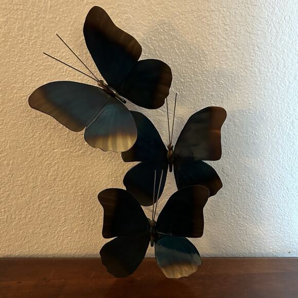 Key West Copper Art - Blue Morpho Triple Wall Decor Artist Signed - Picture 1 of 9